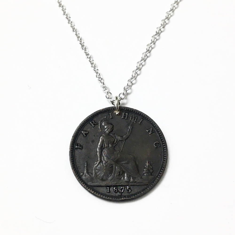 Antique 1875 Coin Necklace — “925” 18-inch Chain